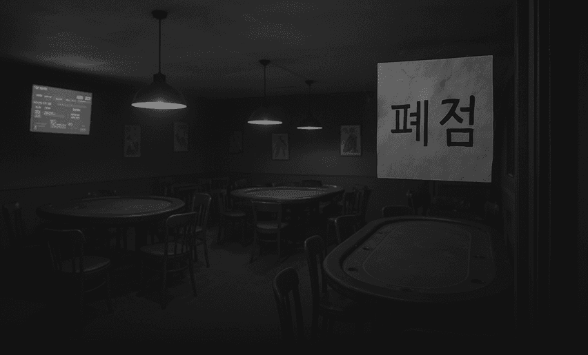 홀덤펍 내부와 폐점 안내문